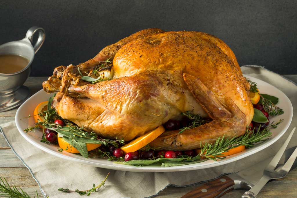 Photo of a turkey on a serving platter.