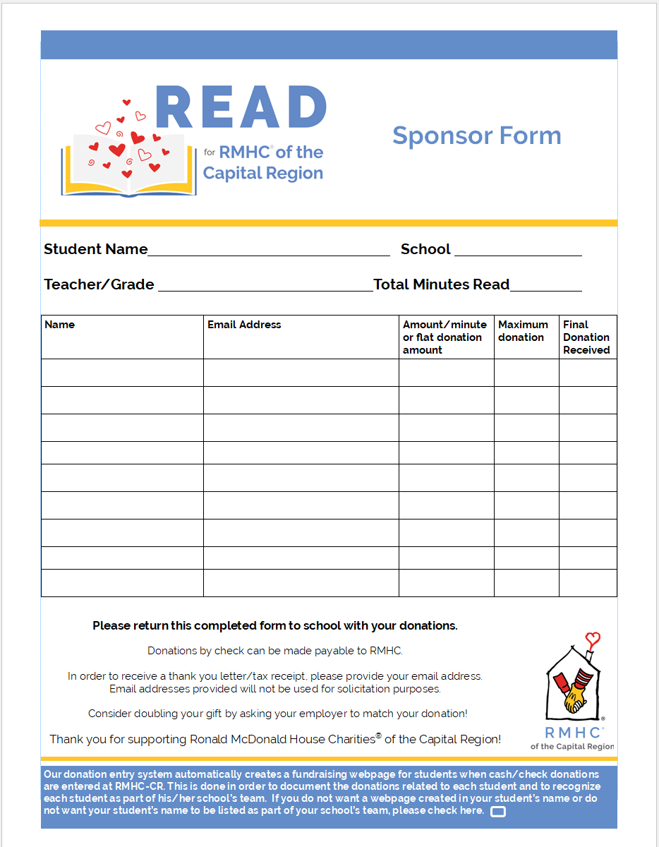 Check out Middleburgh Library Reads for RMHC's team fundraising page for Ronald McDonald House