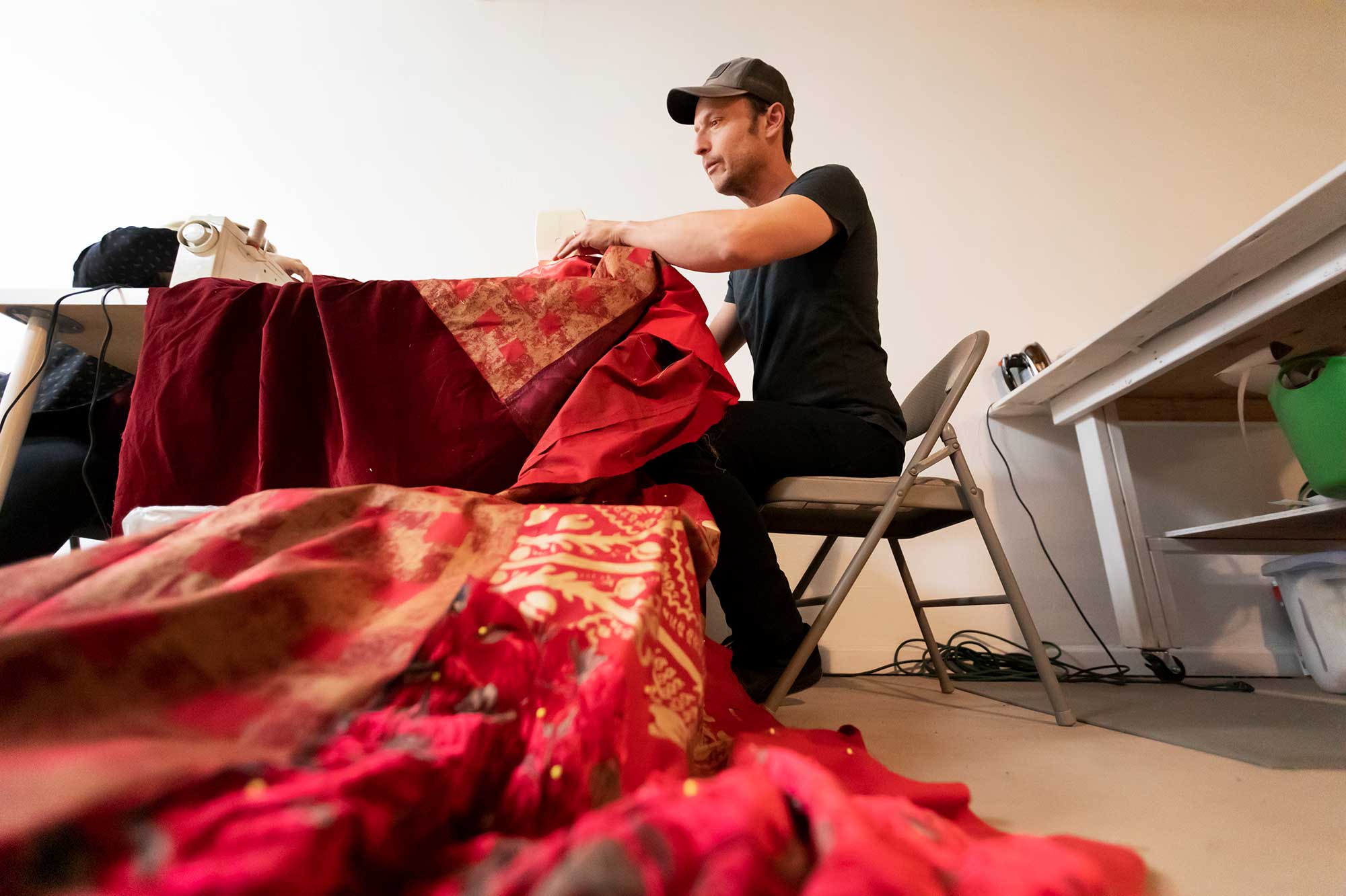 A student sewing 