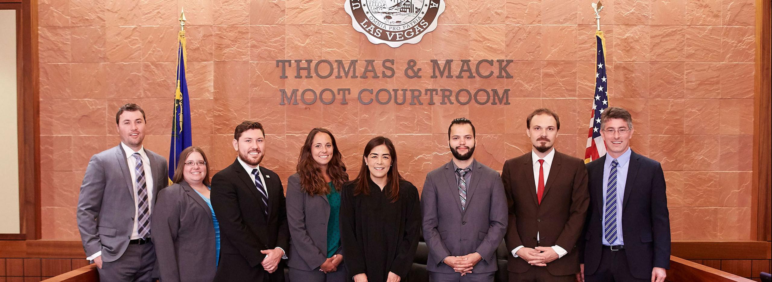 Alumni and students in the Moot Courtroom