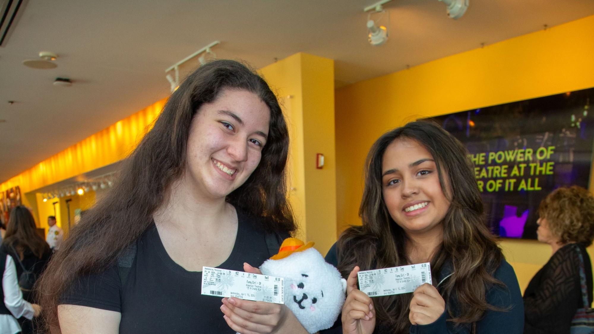 Two students at a Student Matinee in the Ahmanson Theatre lobby