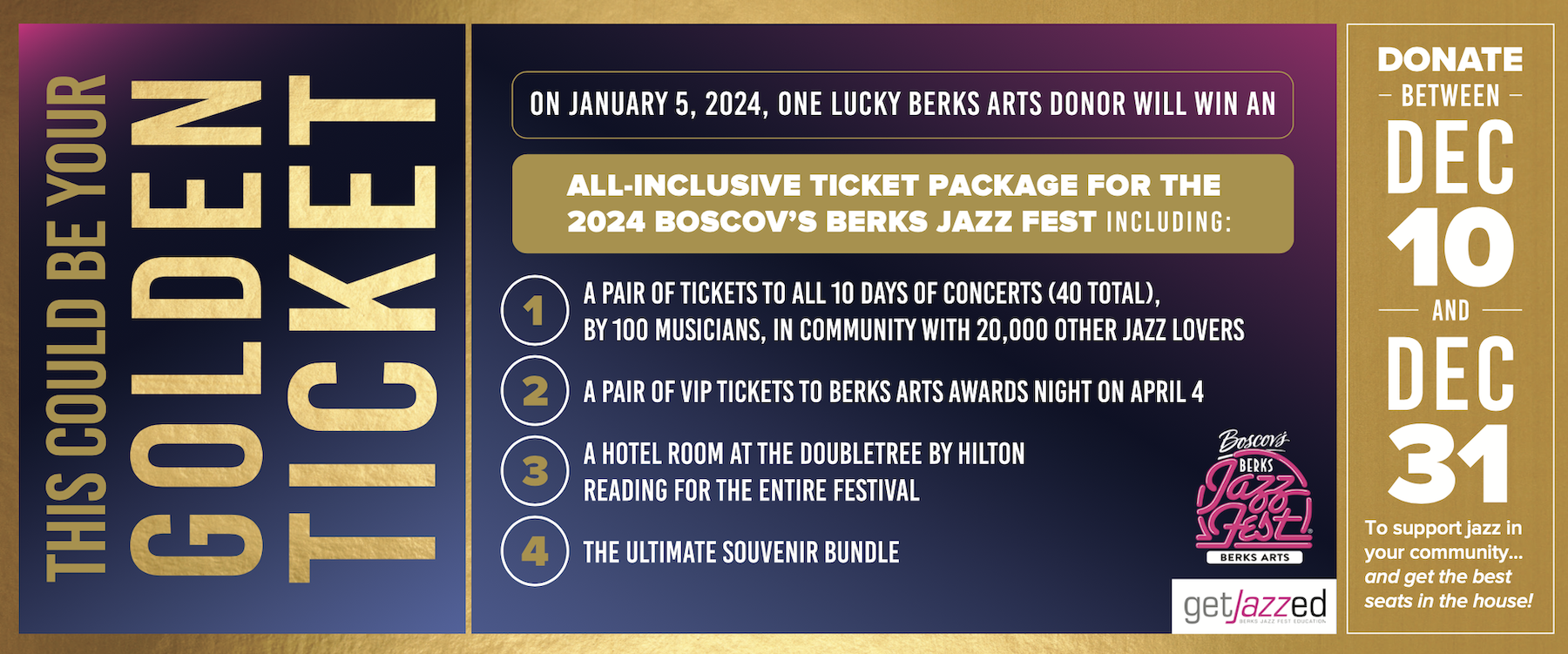 2024 Berks Jazz Fest Golden Ticket Matching Challenge Campaign