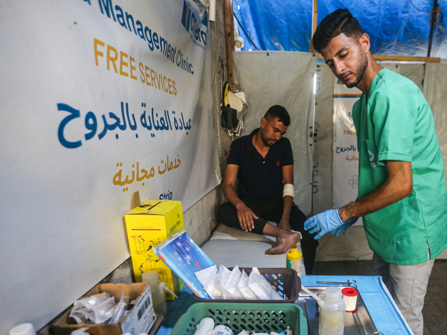 A patient receives free care at an Anera health clinic