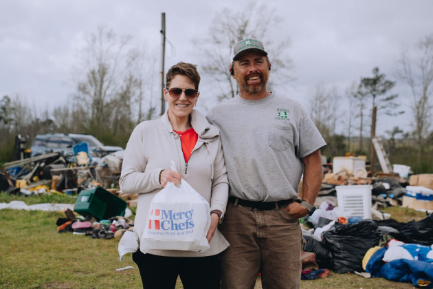 Tornado victims receive Mercy Chefs hot meals in Mississippi.