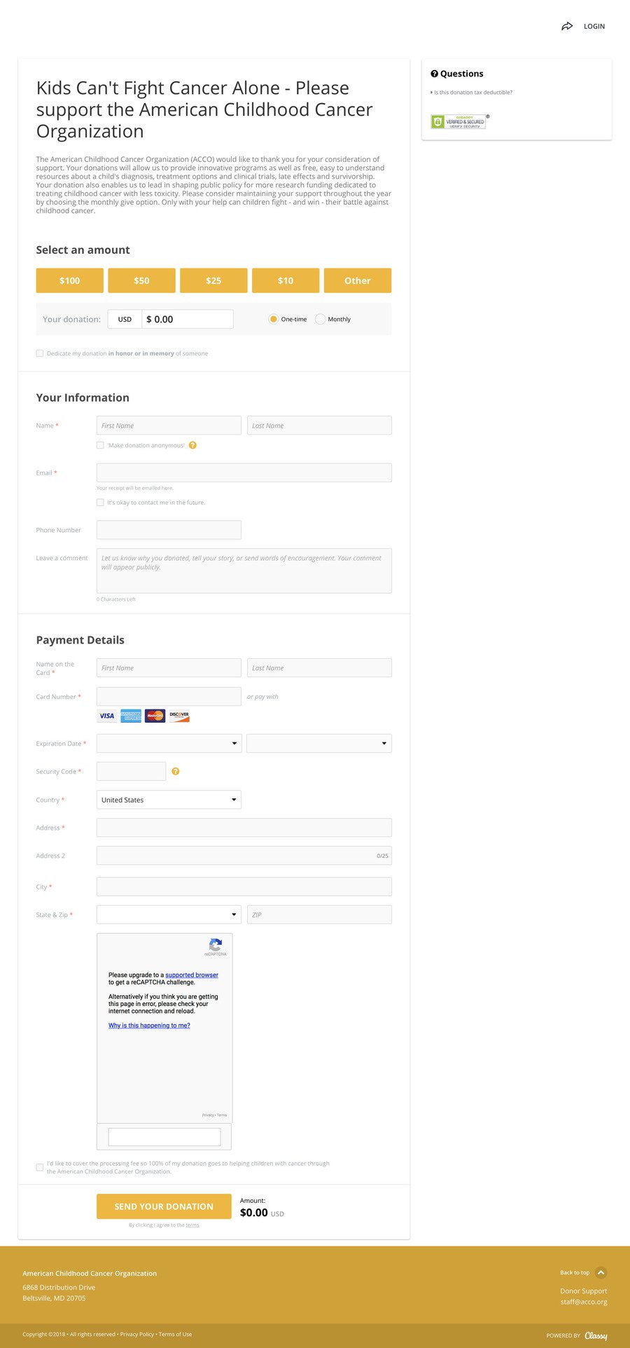 General Website Donations , a Donation campaign on Classy.org
