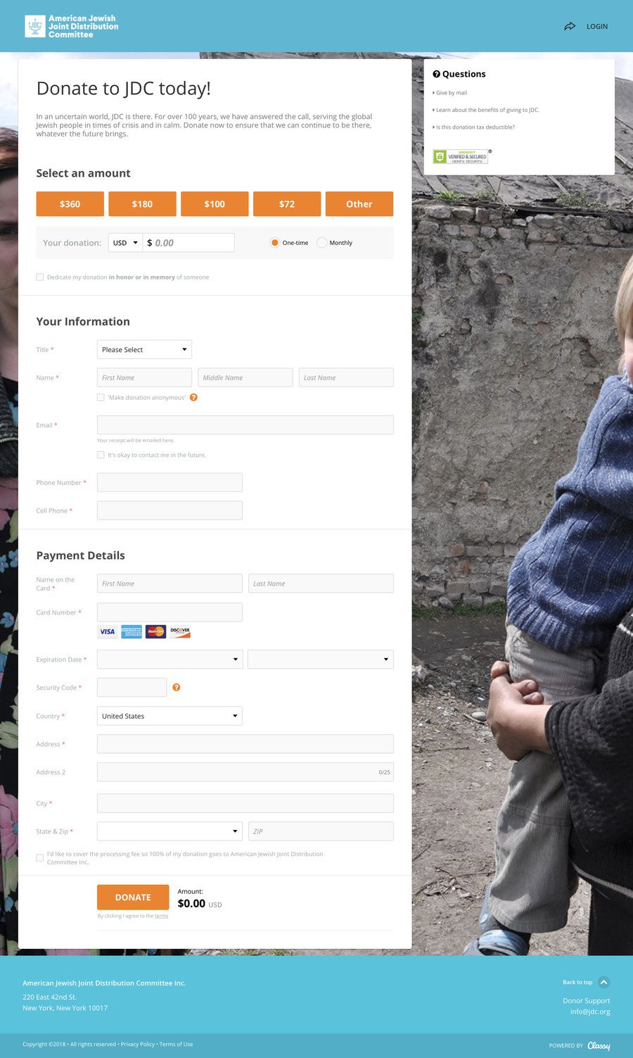 JDC Donation Page , a Donation campaign on Classy.org