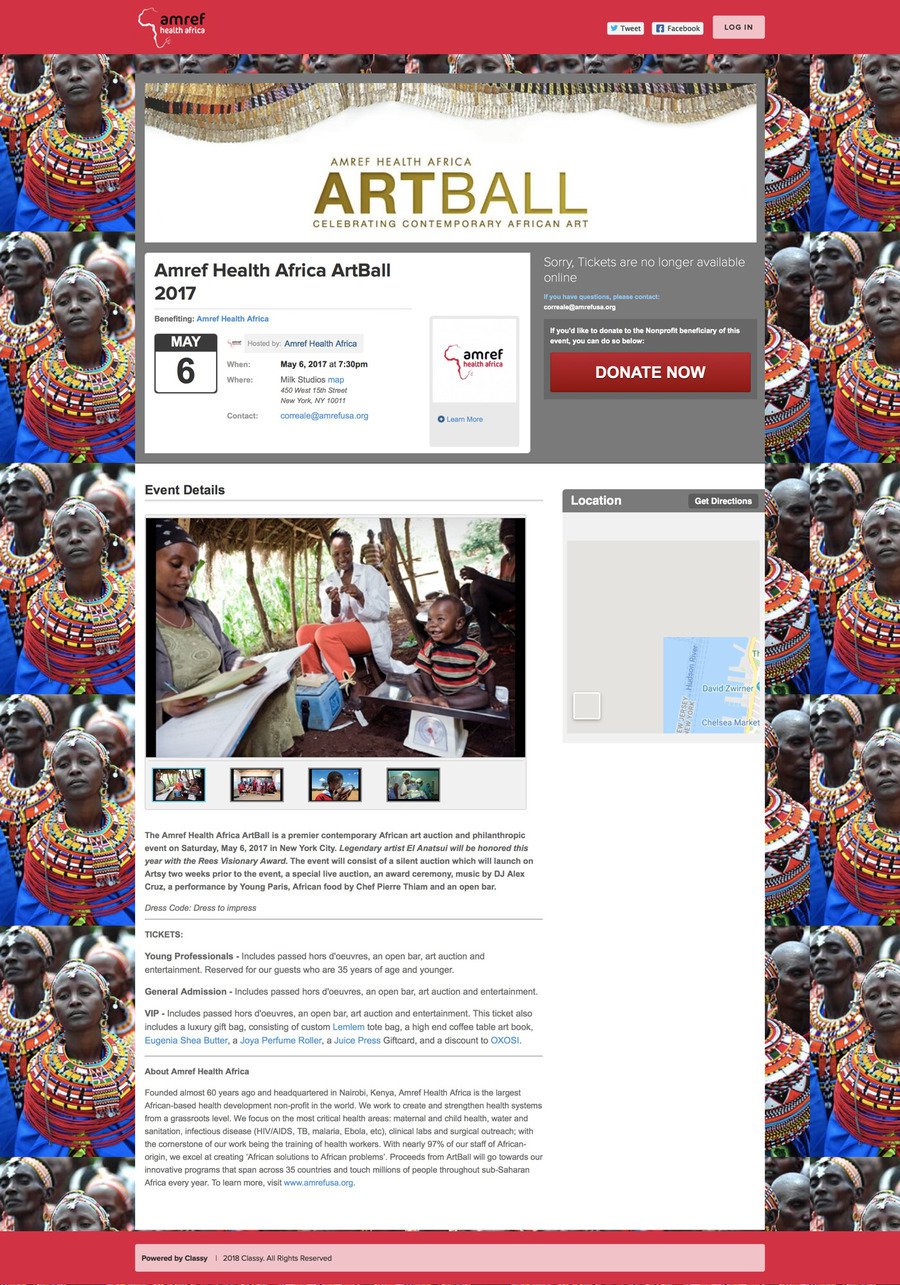 Amref Health Africa ArtBall 2017 , a Ticketed Event campaign on Classy.org