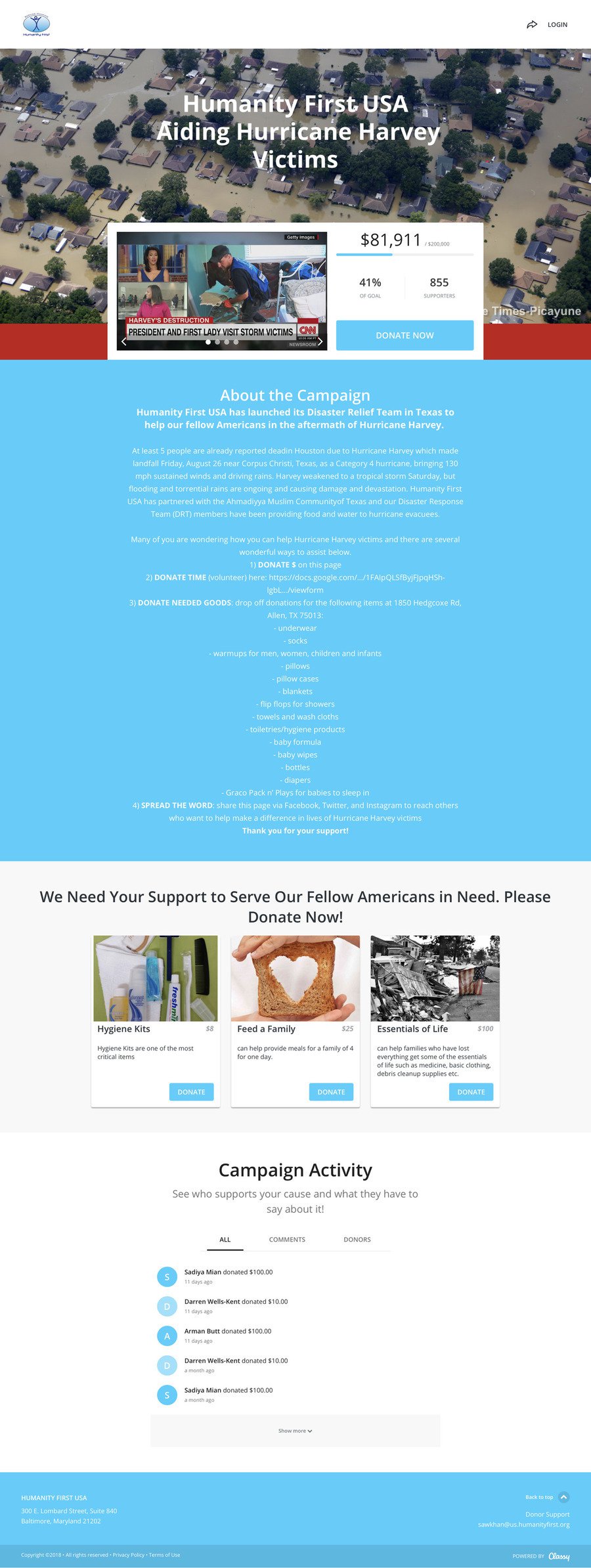 Humanity First USA Hurricane Harvey Relief , a Crowdfunding campaign on Classy.org