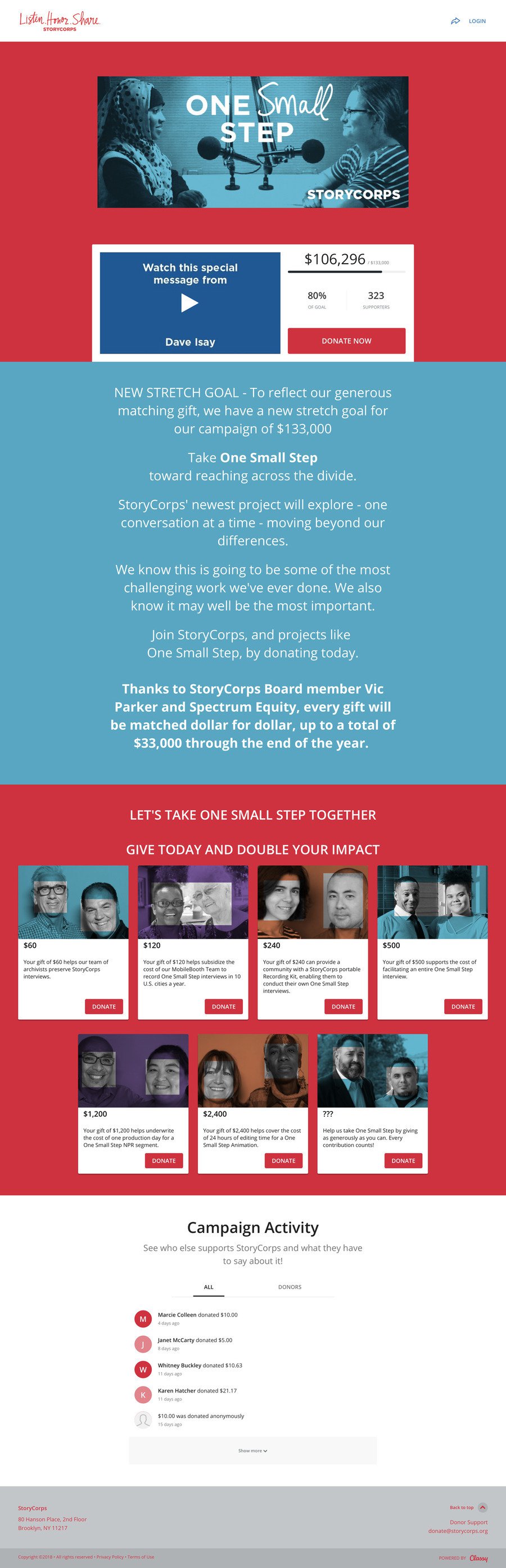 StoryCorps One Small Step Campaign , a Crowdfunding campaign on Classy.org