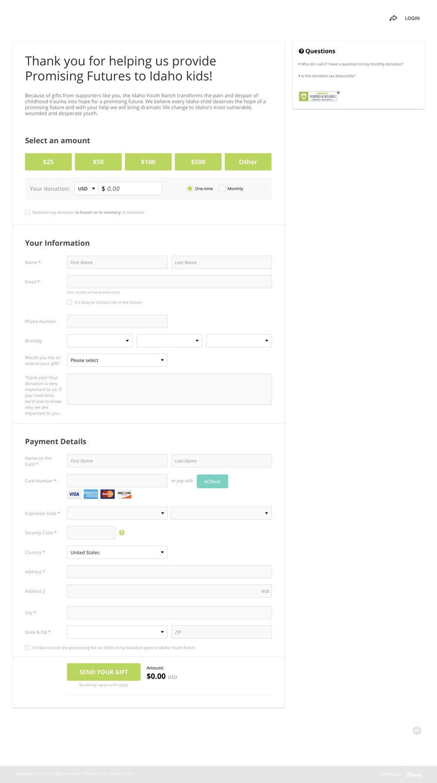 General Website Donations , a Donation campaign on Classy.org