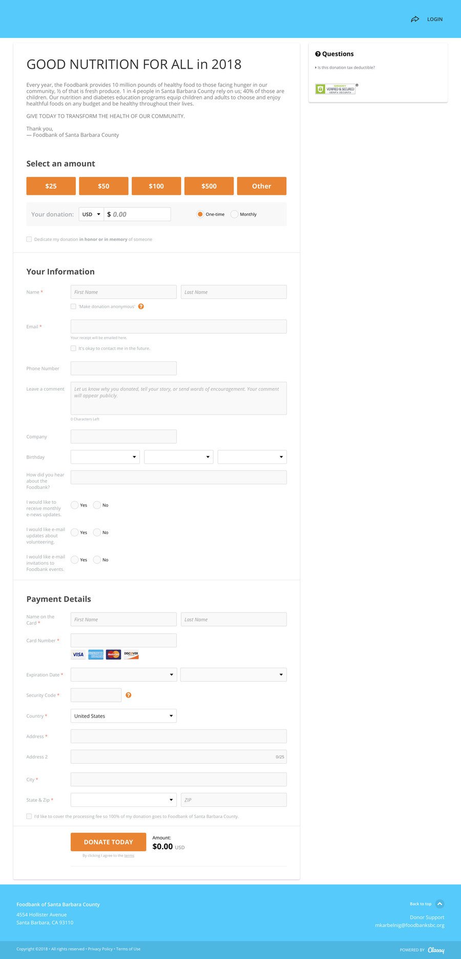 General Donations , a Donation campaign on Classy.org