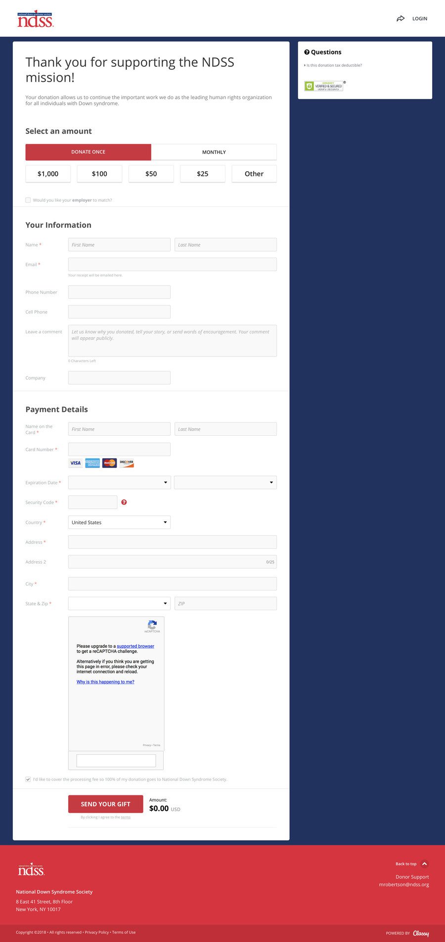 NDSS General Contribution , a Donation campaign on Classy.org