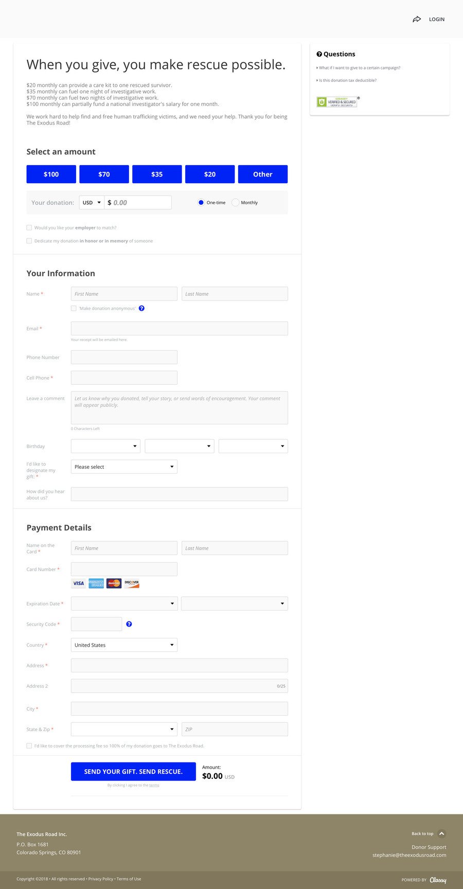 General Donations , a Donation campaign on Classy.org