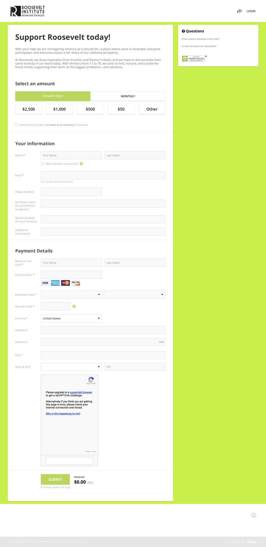 Main Donation Page , a Donation campaign on Classy.org