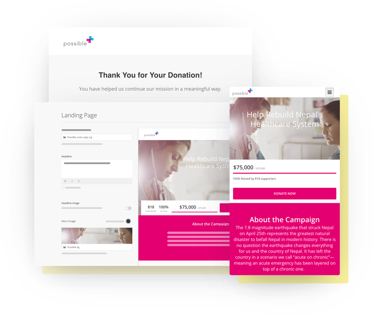 Crowdfunding page example highlighting branded thank you emails and beautifully custom and personalized templates
