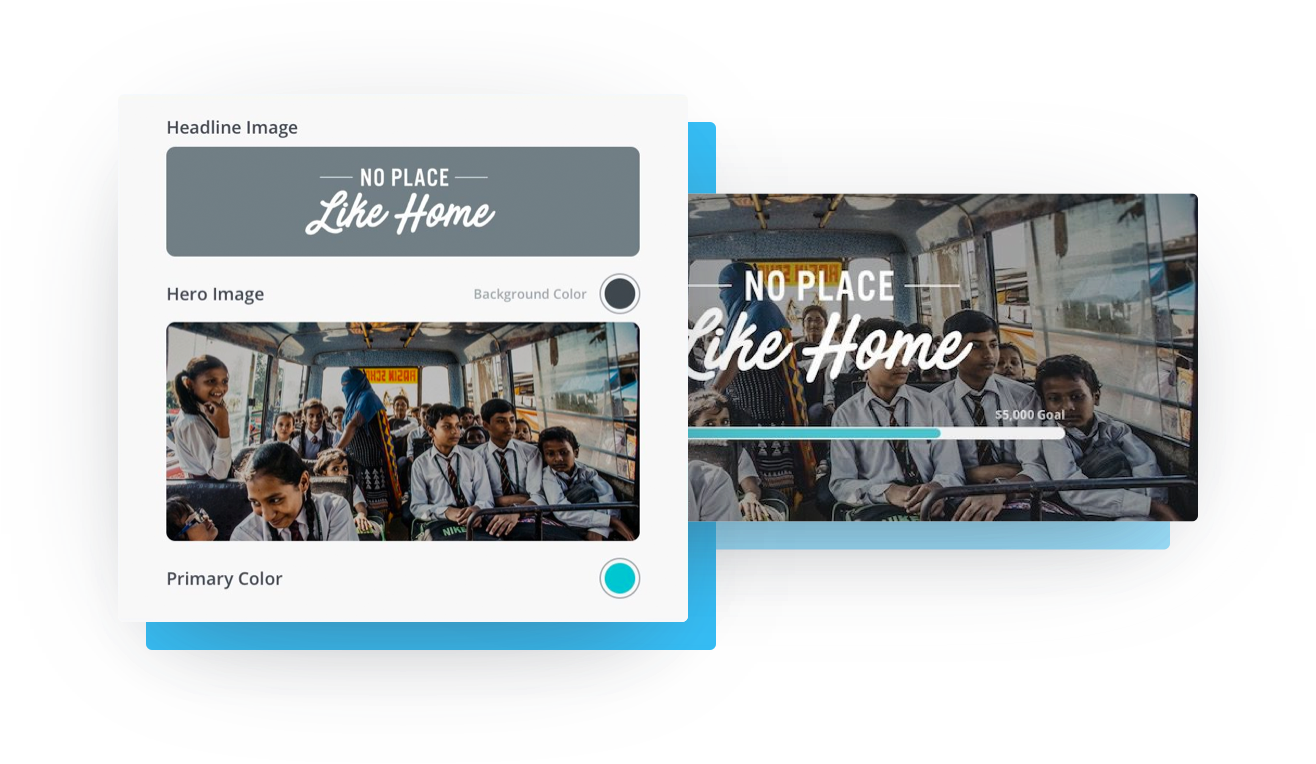 Example of cohesive branding across campaigns and countries for fundraising efforts