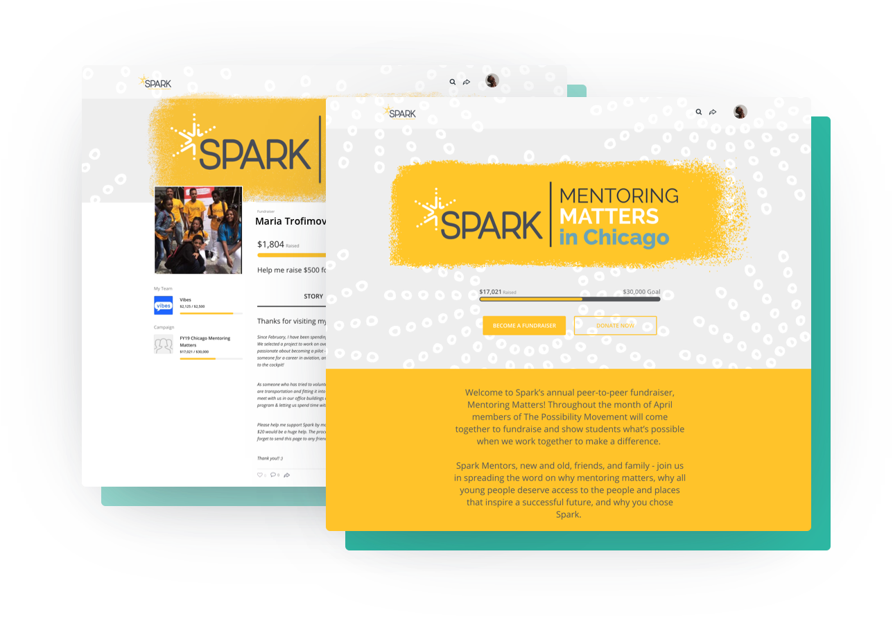 Example of a Spark peer-to-peer fundraiser page perfectly matching Spark's nonprofit branding