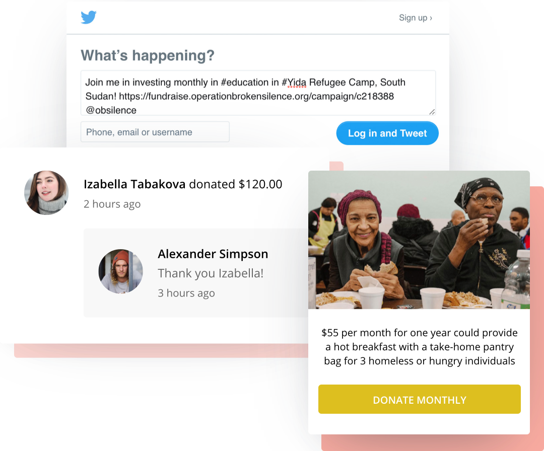 Ways to engage with recurring donors including prompt thank you messages, social sharing capabilities, and impact blocks