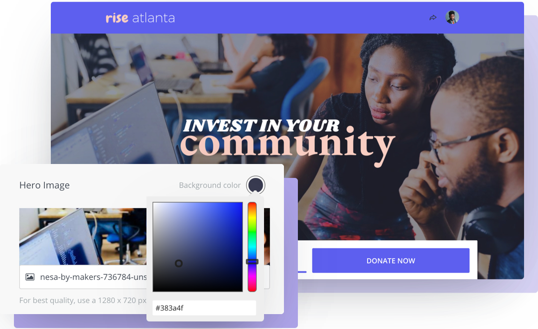 Rise Atlanta's fundraising campaign example with custom branding to match