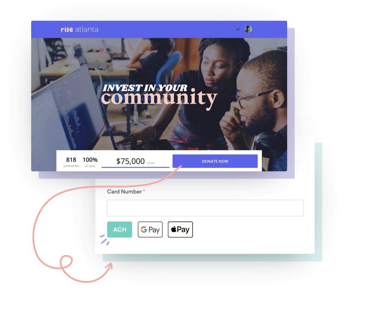 Donation page example with the option to give through mobile wallet